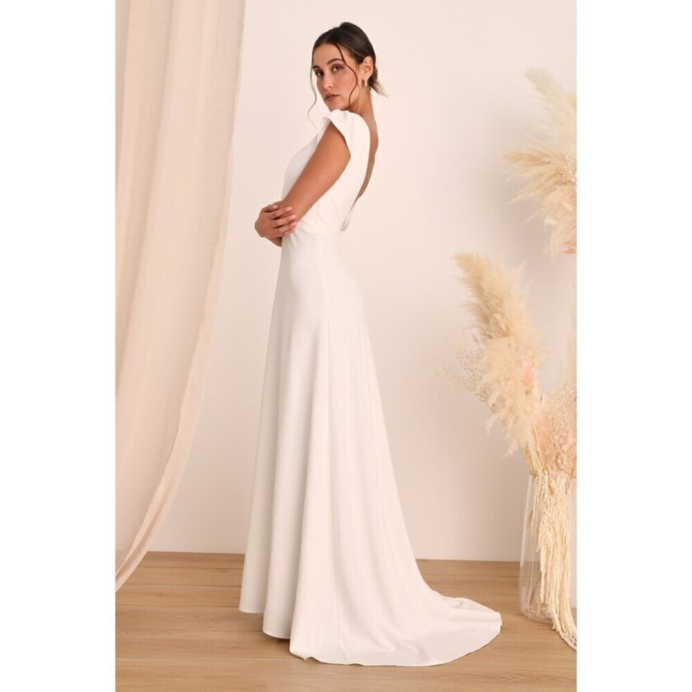 Lulus Radiance Of Love White Cap Sleeve Backless A-Line Cascading Wedding Dress